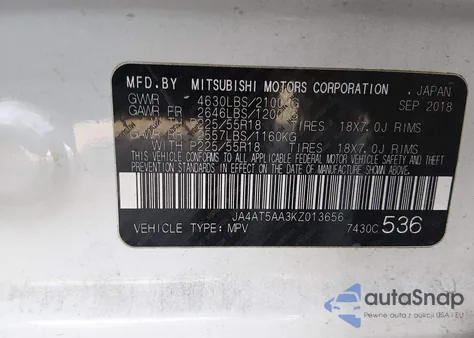 2019 Mitsubishi Eclipse Cross Se из США, поврежденный, VIN JA4AT5AA3KZ013656